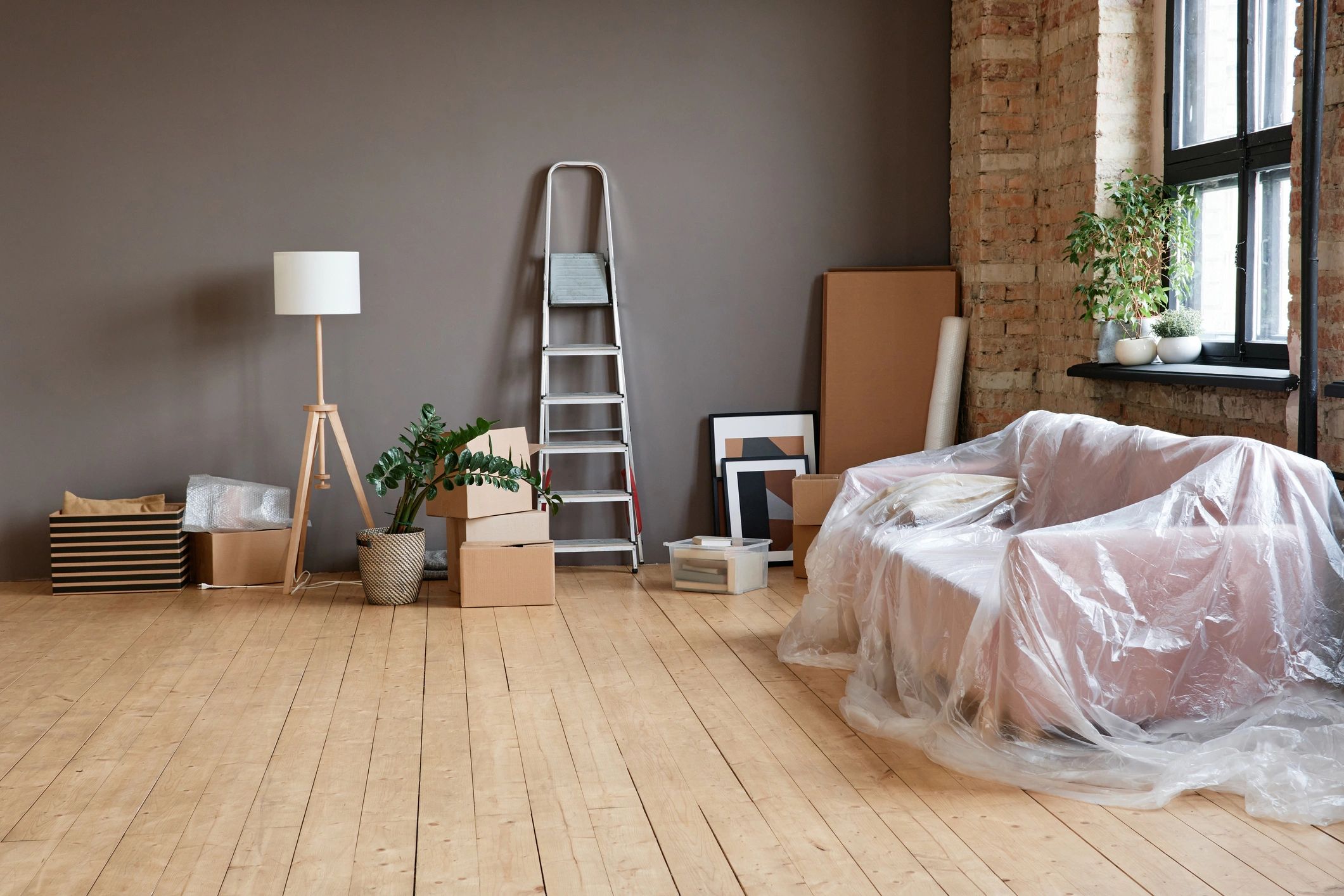 Bright empty apartment interior prepared for move-in cleaning